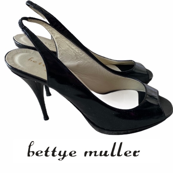 bettye muller Slingback Peep toe black patent heel